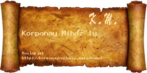 Korponay Mihály névjegykártya