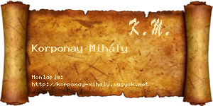 Korponay Mihály névjegykártya